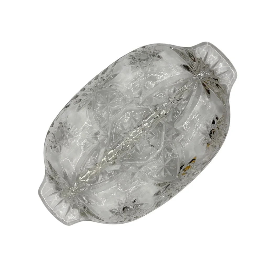 Vintage Clear Glass Divided Candy Dish Serving Tray Starburst Pattern‎ Handles